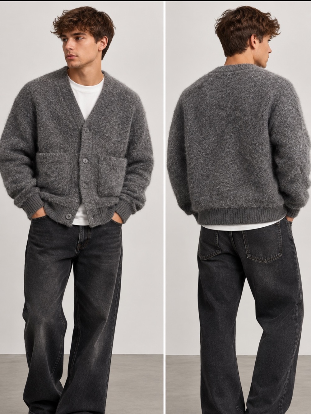 Zara Man NWT textured cardigan with pockets gray Small 8281/431